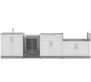Outdoor Kitchen Stainless Steel Louvered Doors 4 Piece Cabinet Set with Sink, Bar, Grill Cabinet and Fridge, Louvered White / 40 in. / Glass Door -