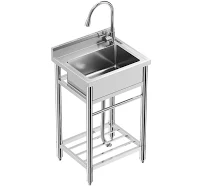 Stainless Steel Sink,Freestanding Single Trough Commercial Kitchen Sink Set with Faucet, Commercial Single Bowl Kitchen Prep & Utility Sink Espiron
