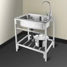 Versatile Stainless Steel Kitchen Sink with Stand - Freestanding, Raised Countertop for Easy Cleaning, Includes Hot & Cold Faucet, Kitchen sinks),