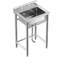 Stainless Steel Sink,Freestanding Single Trough Commercial Kitchen Sink Set with Faucet, Commercial Single Bowl Kitchen Prep & Utility Sink Espiron